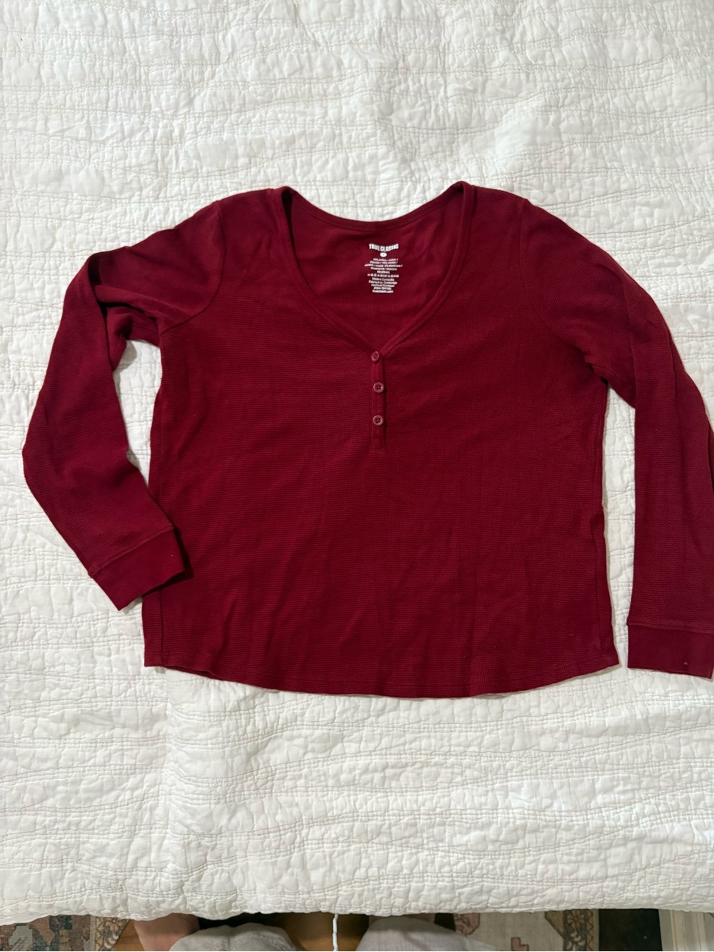 Women's Long-Sleeve Henley Top in Burgundy